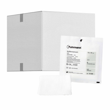 Fuhrmann Mullkompressen steril 1 Karton = 16 Packungen = 1600 Stück, 5 x 5 cm - Bild-Darstellung des Produktes 1