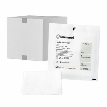 Fuhrmann Mullkompressen steril 1 Karton = 8 Packungen = 800 Stück, 10 x 10 cm - Bild-Darstellung des Produktes 1