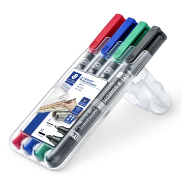 Staedtler permanent Textmarker Lumocolor® duo 348, mit 2 Spitzen 1 Etui = 4 Stück, aufstellbar - Bild-Darstellung des Produktes 1