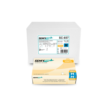 SemyCare Einmalhandschuhe, puderfrei, weiß 1 Karton = 10 Packungen à 100 Stück, Größe M - Bild-Darstellung des Produktes 1