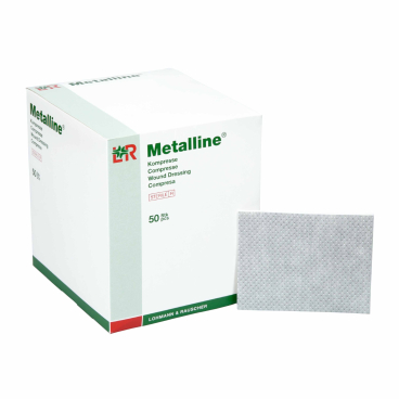 Metalline® Kompressen, aluminiumbeschichtet, steril 1 Packung = 50 Stück, im Spenderkarton, Maße: 10 x 12 cm - Bild-Darstellung des Produktes 1