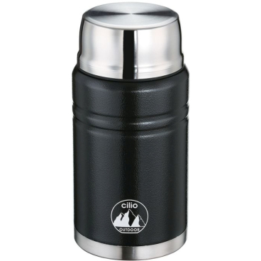 Cilio MONTE Isoliergefäß 750 ml mit Trinkbecher & klappbarem Löffel, doppelwandig, auslaufsicher (schwarz) schwarz - Bild-Darstellung des Produktes 1