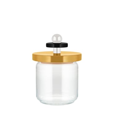 Alessi TWERGI Küchendose 750 ml – Glas mit luftdichtem Buchenholz-Deckel, Entwurf Ettore Sottsass. 750 ml - Bild-Darstellung des Produktes 1