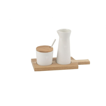räder DINING Kleine Freunde Set – Milchkännchen und Zuckerdose aus Porzellan mit Akazienholz. weiß-natur - Bild-Darstellung des Produktes 1
