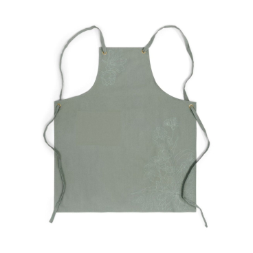 Essenza Fine Art Schürze, 100% Baumwolle, goldbesticktes Logo und Blumenstickerei, Grün, 80 x 95 cm. 80 x 95 cm - Bild-Darstellung des Produktes 1