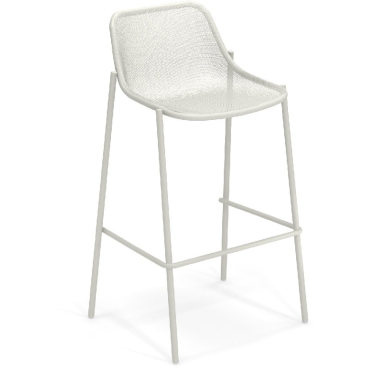 emu ROUND Barhocker aus pulverbeschichtetem Stahl, für Outdoor, verschiedene Farben, Design Christophe Pillet. Weiß, pulverbeschichtete Stahloberfläche, Mesh-Optik - Bild-Darstellung des Produktes 1