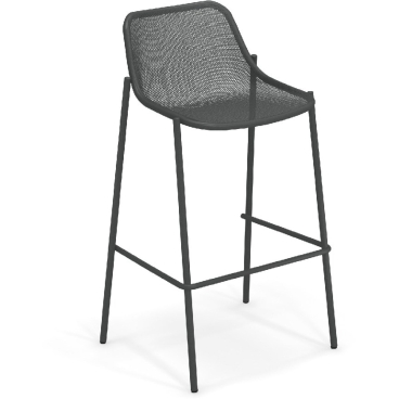 emu ROUND Barhocker aus pulverbeschichtetem Stahl, für Outdoor, verschiedene Farben, Design Christophe Pillet. Antikeisen - Bild-Darstellung des Produktes 1