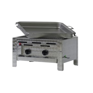 Gastrobräter, 2 Brenner je 3,6 kW, mit Grillrost und Stahlpfanne, B 480 x T 530 x H 270 mm, inkl. Gewerbedruckregler u. Schlauchbruchsicherung 2 Brenner je 3,6 kW, mit Grillrost und Stahlpfanne - Bild-Darstellung des Produktes 1