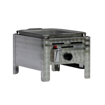 Gastrobräter, 1 Brenner 4,5 kW, mit Edelstahlpfanne, B 340 mm x T 530 mm x H 270 mm, inkl. Gewerbedruckregler u. Schlauchbruchsicherung 1 Brenner 4,5 kW, mit Edelstahlpfanne - Bild-Darstellung des Produktes 1