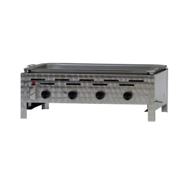 Gastrobräter, 4 Brenner je 3,6 kW, mit Stahlblechpfanne, B 810 mm x T 530 mm x H 270 mm, inkl. Gewerbedruckregler u. Schlauchbruchsicherung 4 Brenner je 3,6 kW, mit Stahlblechpfanne - Bild-Darstellung des Produktes 1