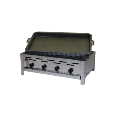 Gastrobräter, 4 Brenner je 4,5 kW, mit Grillrost und Stahlpfanne, B 810 x T 530 x H 270 mm, inkl. Gewerbedruckregler u. Schlauchbruchsicherung 4 Brenner je 4,5 kW, mit Grillrost und Stahlpfanne - Bild-Darstellung des Produktes 1