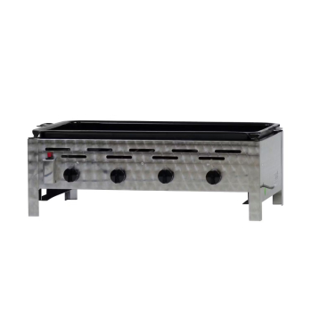 Gastrobräter, 4 Brenner je 4,5 kW, emaillierter Stahlpfanne, B 810 x T 530 x H 270 mm, inkl. Gewerbedruckregler u. Schlauchbruchsicherung 4 Brenner je 4,5 kW, emaillierter Stahlpfanne - Bild-Darstellung des Produktes 1