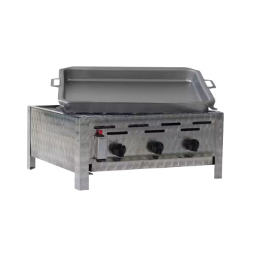 Gastrobräter, 3 Brenner je 4,5 kW, mit Grillrost und Stahlpfanne, B 650mm x T 530mm x H 270mm, inkl. Gewerbedruckregler u. Schlauchbruchsicherung 3 Brenner je 4,5 kW, mit Grillrost und Stahlpfanne - Bild-Darstellung des Produktes 1
