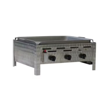 Gastrobräter, 3 Brenner je 4,5 kW, mit Stahlblechpfanne, B 650 mm x T 530 mm x H 270 mm, inkl. Gewerbedruckregler u. Schlauchbruchsicherung 3 Brenner je 4,5 kW, mit Stahlblechpfanne - Bild-Darstellung des Produktes 1