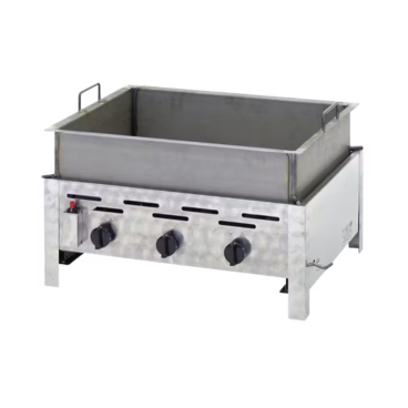 Gastrobräter, 3 Brenner je 4,5 kW, mit Stahlpfanne geschweißt, B 650 x T 530 mm, inkl. Gewerbedruckregler u. Schlauchbruchsicherung 3 Brenner je 4,5 kW, mit Stahlpfanne geschweißt - Bild-Darstellung des Produktes 1