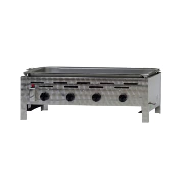 Gastrobräter, 4 Brenner je 3,6 kW, mit Edelstahlpfanne, B 810 mm x T 530 mm x H 270 mm, inkl. Gewerbedruckregler u. Schlauchbruchsicherung 4 Brenner je 3,6 kW, mit Edelstahlpfanne - Bild-Darstellung des Produktes 1