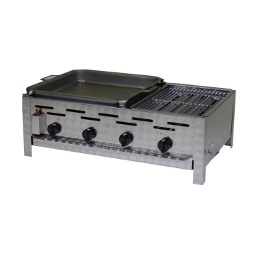 Gastrobräter, 4 Brenner je 4,5 kW, mit Grillrost und Stahlpfanne, B 810 x T 530 x H 270 mm, inkl. Gewerbedruckregler u. Schlauchbruchsicherung 4 Brenner je 4,5 kW, mit Grillrost und Stahlpfanne - Bild-Darstellung des Produktes 1