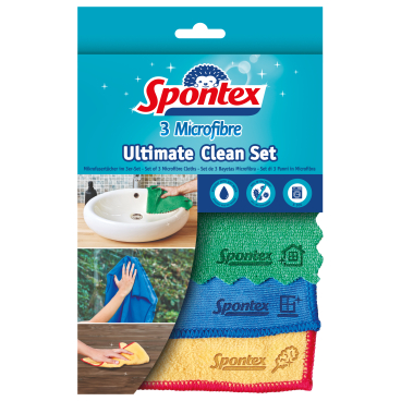 Spontex Microfibre Ultimate Clean Mikrofasertuch-Set, 3-teilig 1 Set = 3 Stück, farbig sortiert - Bild-Darstellung des Produktes 1