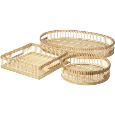 Broste Copenhagen Taro Korb 3er-Set – Rattan, natur/beige, größter Korb 34 x 50 x 7 cm. 3er-Set - größter Korb: 34x50x7 cm - Bild-Darstellung des Produktes 1