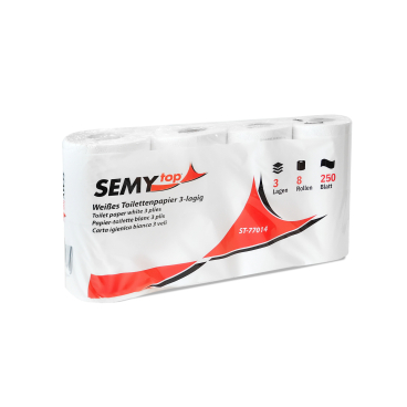 Semytop Toilettenpapier, 3-lagig, weiß 1 Packung = 8 Rollen à 250 Blatt - Bild-Darstellung des Produktes 1