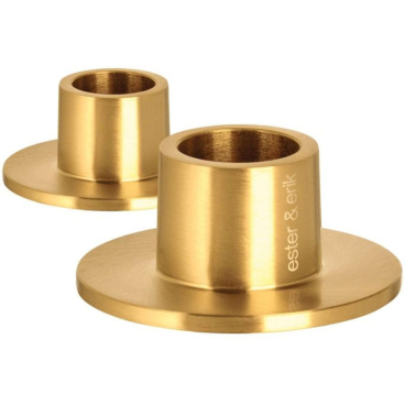 ester & erik Kerzenhalter 2er-Set aus hochwertigem Stahl, zeitloses Design für Stabkerzen, ideale Geschenkidee. goldfarben matt - Bild-Darstellung des Produktes 1