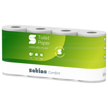 Satino comfort Toilettenpapier Kleinrolle, 2-lagig, MT1, hochweiß 1 Paket = 6 Packungen à 8 x 400 Blatt - Bild-Darstellung des Produktes 1