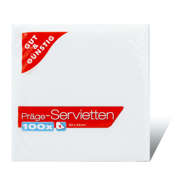 Prägeservietten, 1-lagig, 33 x 33 cm 1 Packung = 100 Stück, weiß - Bild-Darstellung des Produktes 1