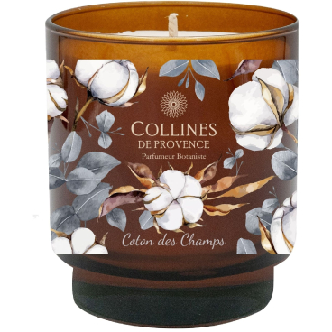 Collines de Provence Fraîcheur Végétale Duftkerze „Baumwollfelder“– 100% natürliches Wachs, Baumwolldocht, 9 x 8 cm, Made in France. 220 g (Stumpenkerze) - Bild-Darstellung des Produktes 1